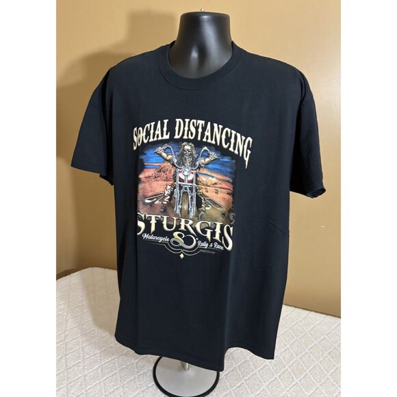 Sturgis Motorcycle Bike Rally Races 2020 COVID Social Distancing 2 Sided Tee XL - Picture 2 of 13